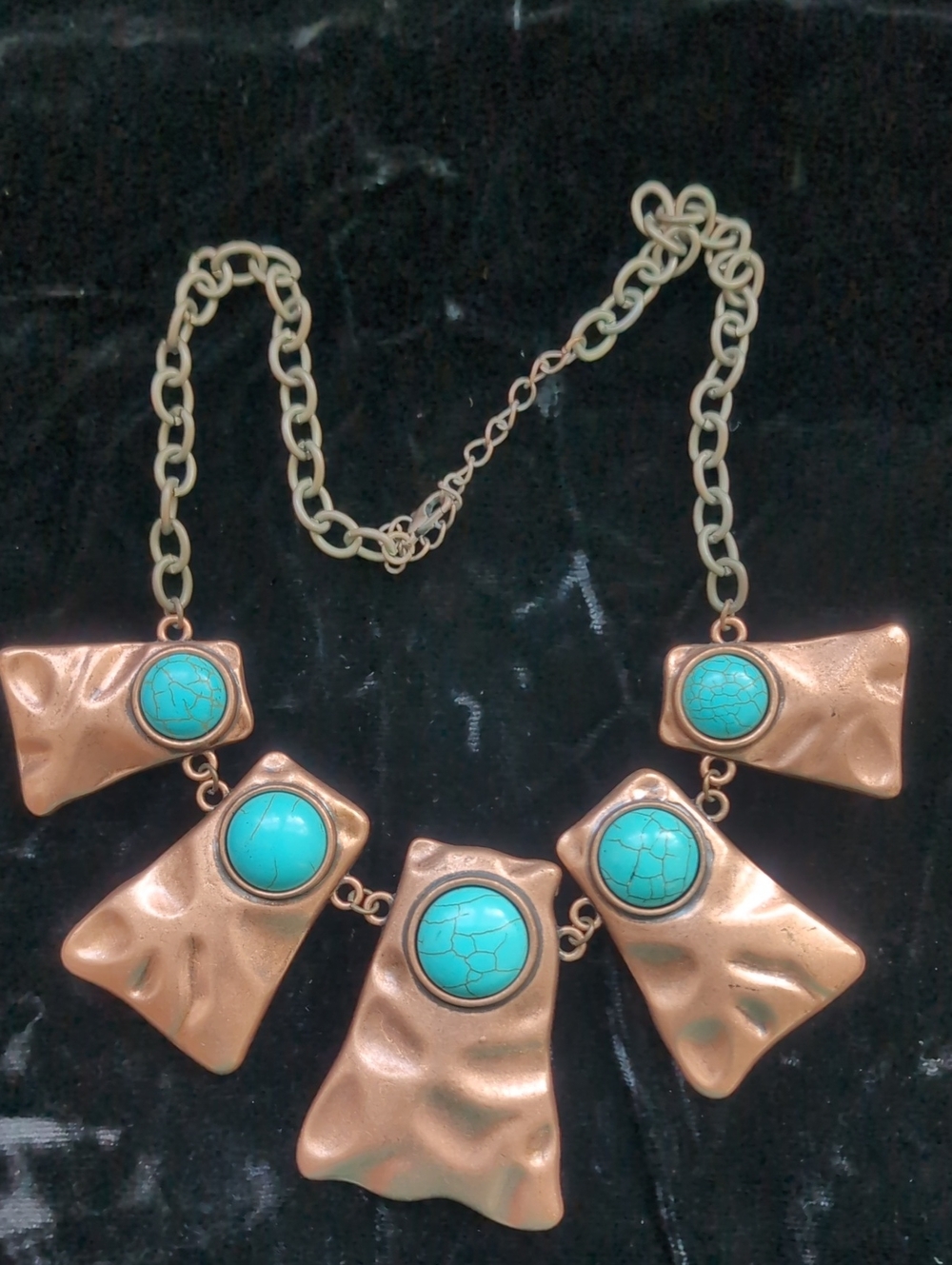 Copper-Tone Necklace with Faux Turquoise Stones - Women's Statement Jewelry